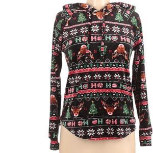 Womens Juniors Christmas Print Plush Pullover Long Sleeve Hoodie In A Med 7-9